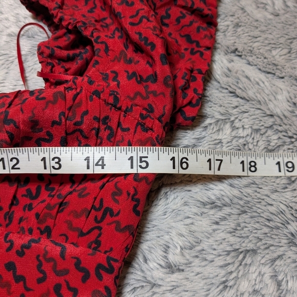 Realisation Par Red Mini Dress Venus Puff Sleeves Sweetheart Silk XS - Picture 8 of 10